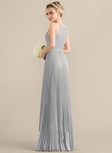 Neck Floor-Length Rhoda Scoop Prom Dresses A-Line With Chiffon Lace Pleated