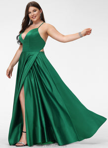 Maleah Floor-Length Prom Dresses V-neck A-Line Satin