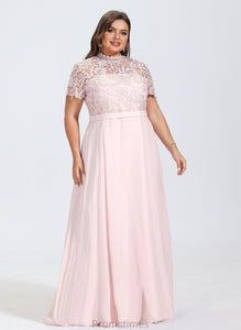 Chiffon Floor-Length Brielle Prom Dresses A-Line Sequins Lace Neck With High