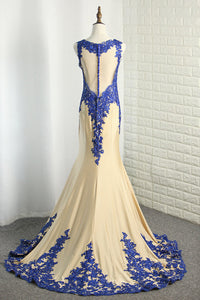 2024 Mermaid Spandex Scoop Prom Dresses With Applique Sweep Train