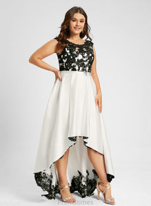 Illusion Satin Asymmetrical Muriel Scoop A-Line Prom Dresses Lace