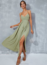 Load image into Gallery viewer, Neck A-Line Cassandra Split With Cowl Prom Dresses Ankle-Length Front