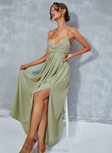 Load image into Gallery viewer, Neck A-Line Cassandra Split With Cowl Prom Dresses Ankle-Length Front