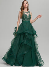 Load image into Gallery viewer, Lace Tulle Avery Prom Dresses Floor-Length With Ball-Gown/Princess Ruffle Scoop Neck