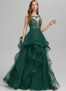 Lace Tulle Avery Prom Dresses Floor-Length With Ball-Gown/Princess Ruffle Scoop Neck