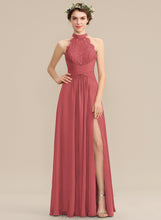 Load image into Gallery viewer, Ruffle Chiffon Lace Front Neck With Split Mallory Floor-Length High A-Line Prom Dresses