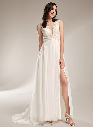 Wedding Wedding Dresses Sequins V-neck With Lace Train Tulle Court A-Line Chaya Dress