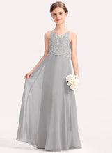 Load image into Gallery viewer, Lace Gertrude Chiffon V-neck A-Line Floor-Length Junior Bridesmaid Dresses