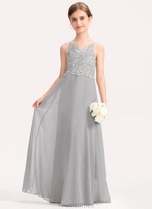 Lace Gertrude Chiffon V-neck A-Line Floor-Length Junior Bridesmaid Dresses