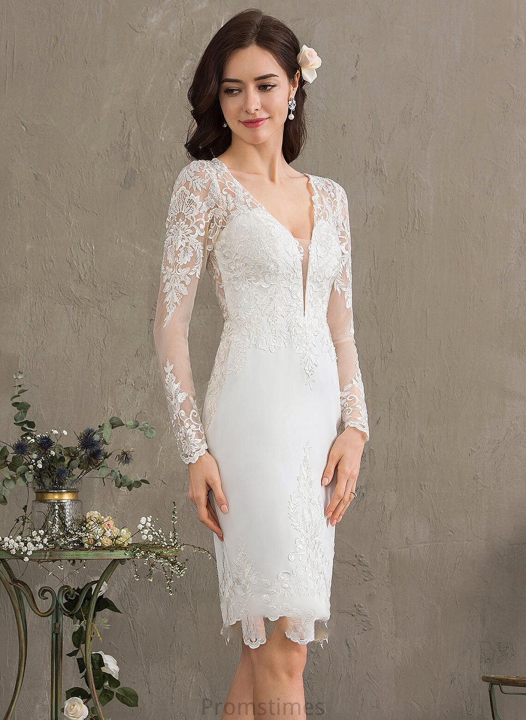 Crepe Wedding Dresses Cheyanne Dress Sheath/Column Wedding V-neck Stretch Knee-Length