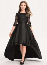 Load image into Gallery viewer, Scoop With Lace Satin Imani Ruffle Junior Bridesmaid Dresses Asymmetrical A-Line Neck