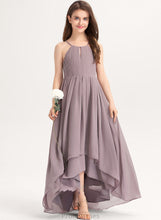 Load image into Gallery viewer, Scoop Ruffle Bow(s) Chiffon Junior Bridesmaid Dresses Asymmetrical Neck Clara With A-Line