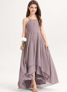 Scoop Ruffle Bow(s) Chiffon Junior Bridesmaid Dresses Asymmetrical Neck Clara With A-Line