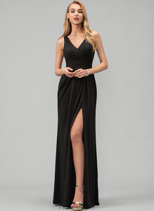 Ruffle A-Line Split Jersey With V-neck Floor-Length Prom Dresses Anaya Front