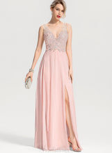 Load image into Gallery viewer, Chiffon With Beading Sequins A-Line Split Georgia Front V-neck Floor-Length Prom Dresses