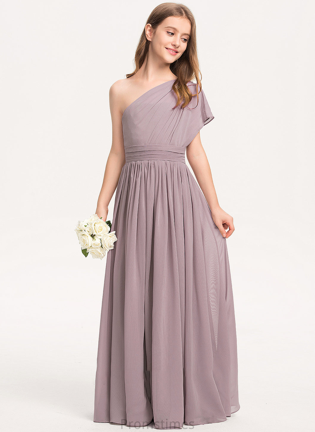 With Junior Bridesmaid Dresses Marianna A-Line One-Shoulder Floor-Length Chiffon Ruffle