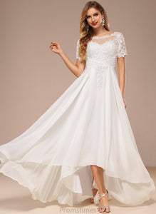 Dress Wedding Dresses Neck Asymmetrical Boat Wedding A-Line Lace Mareli Chiffon