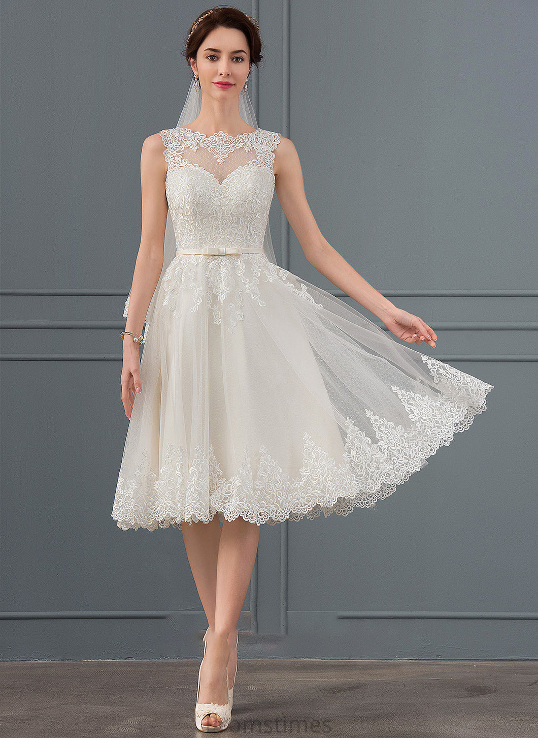 Tulle Bow(s) Annie Knee-Length With Wedding Wedding Dresses Dress A-Line Illusion