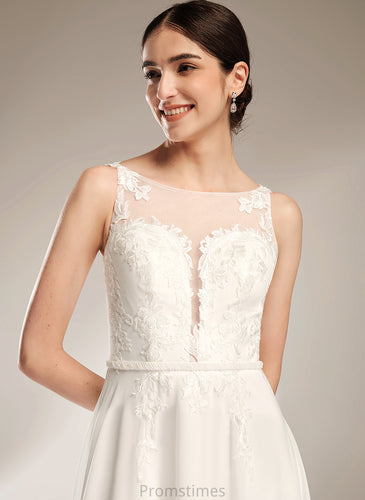 With A-Line Sweep Dress Chiffon Train Lace Wedding Illusion Precious Wedding Dresses Sequins