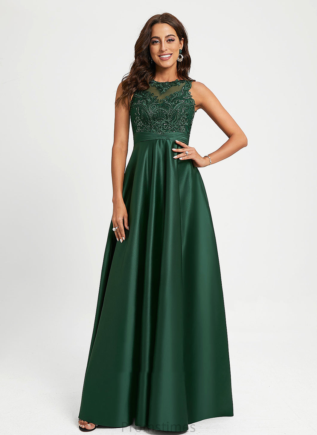 Floor-Length Prom Dresses Lace Scoop Sequins Jamya Ball-Gown/Princess With Neck Satin