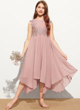 Load image into Gallery viewer, Lace A-Line Tea-Length Dahlia Scoop Neck Chiffon Junior Bridesmaid Dresses