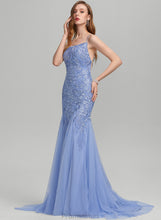 Load image into Gallery viewer, Tara Square Trumpet/Mermaid Prom Dresses Train Neckline Tulle Sequins Sweep With