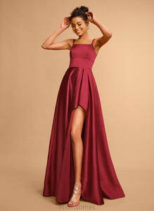 Satin A-Line Square Floor-Length Prom Dresses Neckline Frances