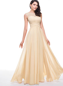 Prom Dresses Beading A-Line Chiffon Floor-Length Anabelle With Scoop Ruffle Flower(s) Neck