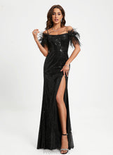 Load image into Gallery viewer, Scoop Sheath/Column Floor-Length Sequins Sequined Aubrie With Prom Dresses Feather Neck