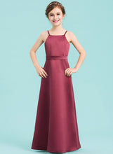 Load image into Gallery viewer, A-Line Satin Jenna Bow(s) Neckline Floor-Length Junior Bridesmaid Dresses With Square