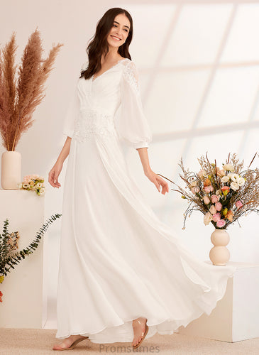 Chiffon V-neck Dress Floor-Length Wedding A-Line Jaslyn Wedding Dresses