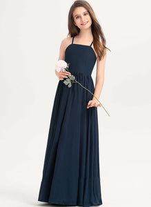 With A-Line Floor-Length Square Bow(s) Neckline Neveah Chiffon Junior Bridesmaid Dresses