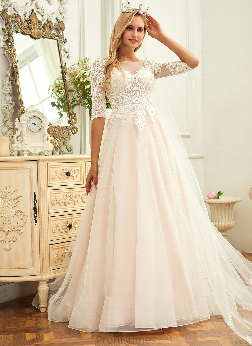 Train Dress Wedding Dresses Ball-Gown/Princess Wedding Sweep Jasmin Lace Scoop Tulle Neck