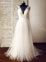 Load image into Gallery viewer, Train Wedding Dresses V-neck Sweep Wedding A-Line Kaleigh Dress Tulle