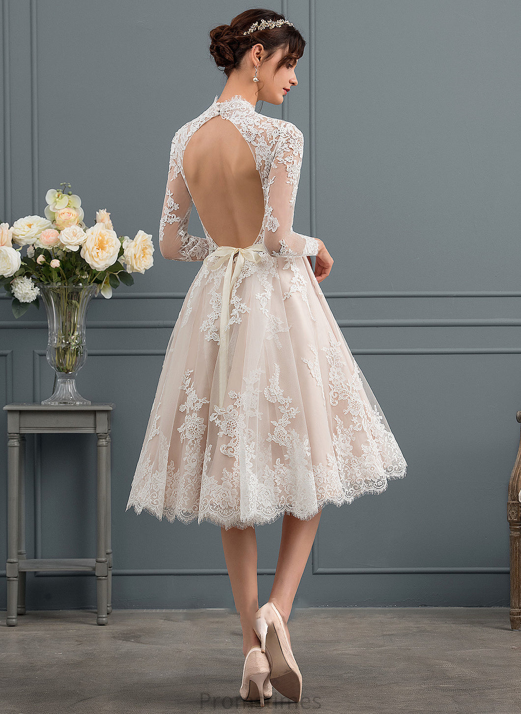 Lace Wedding Dresses Wedding A-Line Knee-Length Makenna Illusion Dress