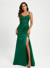 Load image into Gallery viewer, Satin V-neck Prom Dresses Lace Floor-Length Sequins Sheath/Column With Nell