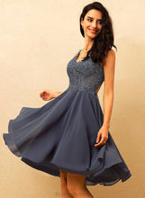 Load image into Gallery viewer, Chiffon A-Line Short/Mini Kaley Beading Lace With Prom Dresses V-neck