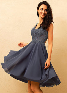 Chiffon A-Line Short/Mini Kaley Beading Lace With Prom Dresses V-neck