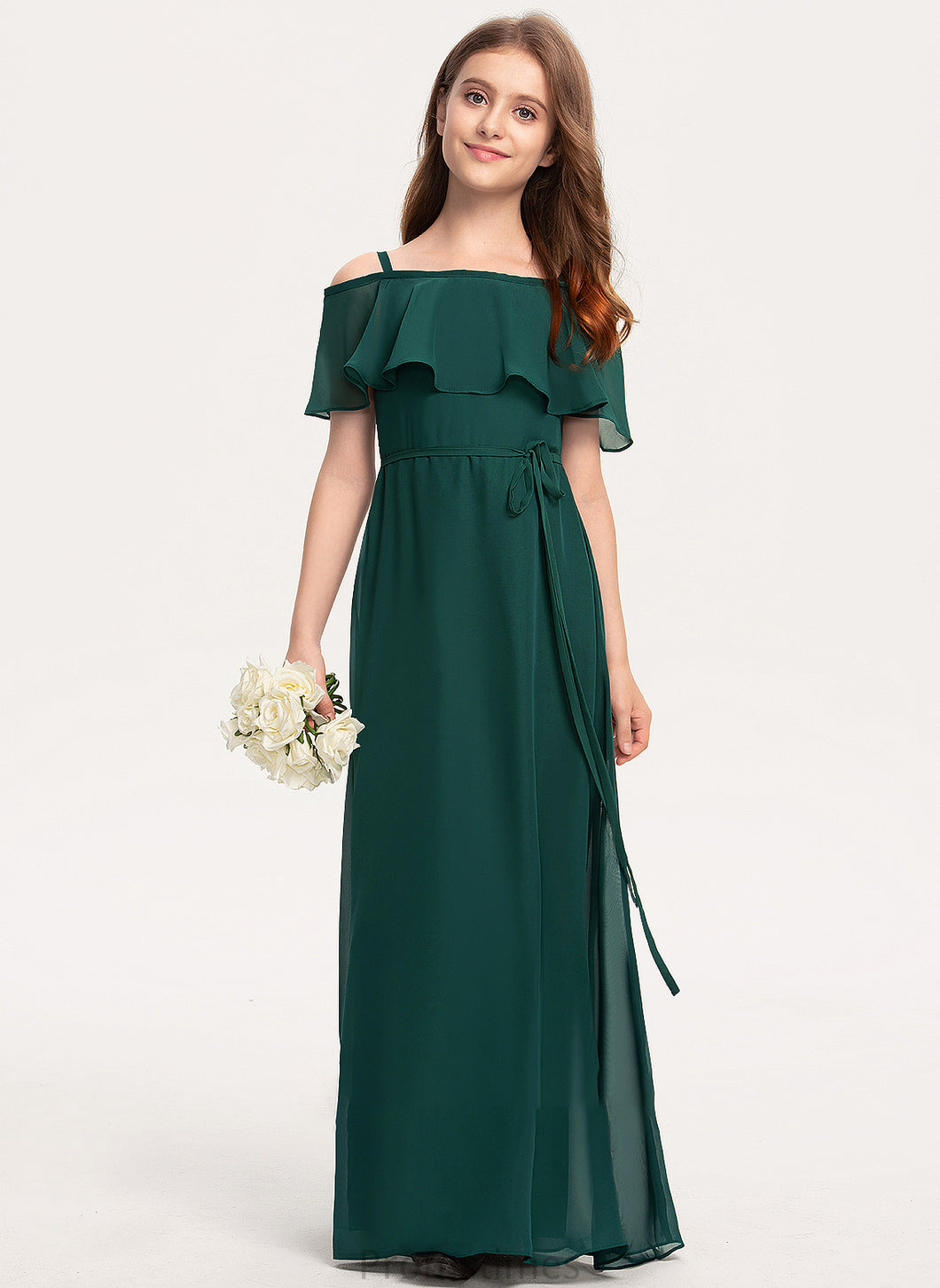 Bow(s) With Off-the-Shoulder Junior Bridesmaid Dresses Andrea Chiffon Floor-Length A-Line