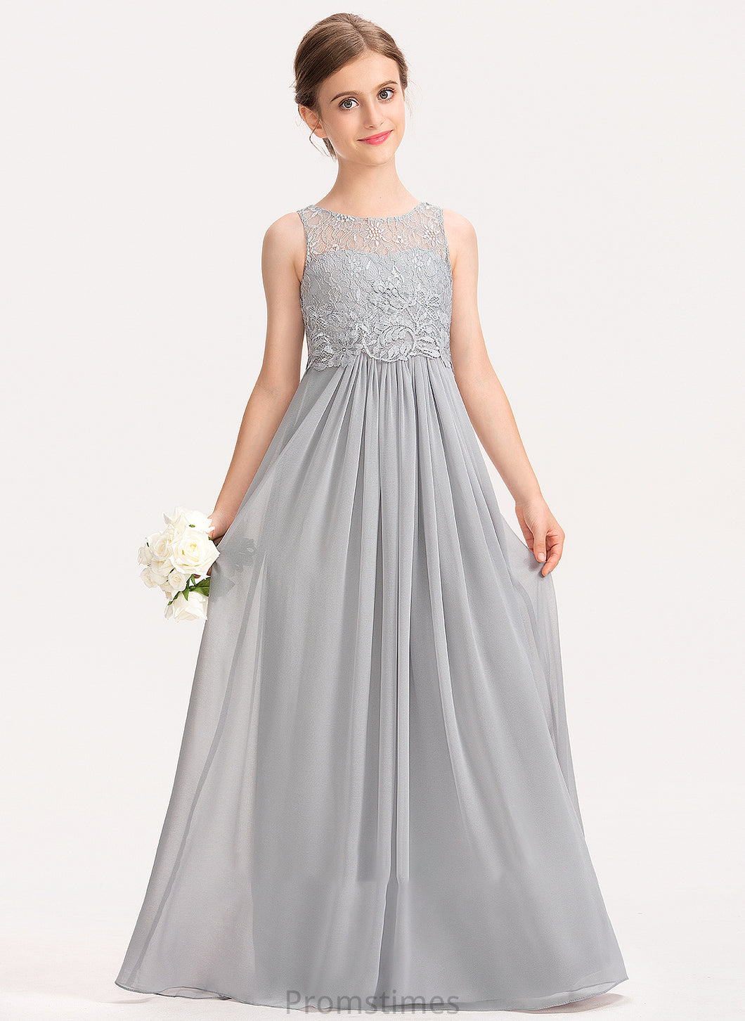 Neck Chiffon Floor-Length Lace Junior Bridesmaid Dresses A-Line Scoop Nydia