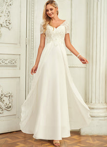 Dress A-Line Floor-Length V-neck Chiffon Wedding Wedding Dresses Elva