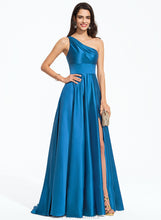 Load image into Gallery viewer, One-Shoulder Satin Train Front With Allyson A-Line Sweep Prom Dresses Split