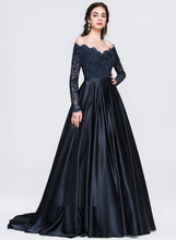 Load image into Gallery viewer, With Sweep Off-the-Shoulder Train Prom Dresses Ball-Gown/Princess Kiana Beading Satin