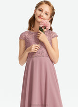 Load image into Gallery viewer, Neck Floor-Length Lace Chiffon Lena Junior Bridesmaid Dresses A-Line Scoop