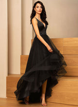 Load image into Gallery viewer, Prom Dresses Ball-Gown/Princess V-neck With Beading Asymmetrical Phyllis Tulle