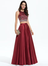 Load image into Gallery viewer, Sequins Satin Prom Dresses Scoop Neck Floor-Length A-Line Beading Alisa With