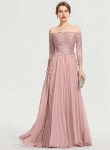 Genesis Floor-Length Chiffon Pleated Lace Ball-Gown/Princess Off-the-Shoulder Sequins With Prom Dresses