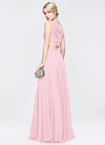 Floor-Length Beading Chiffon Lace Prom Dresses With Scoop A-Line Saniyah Sequins