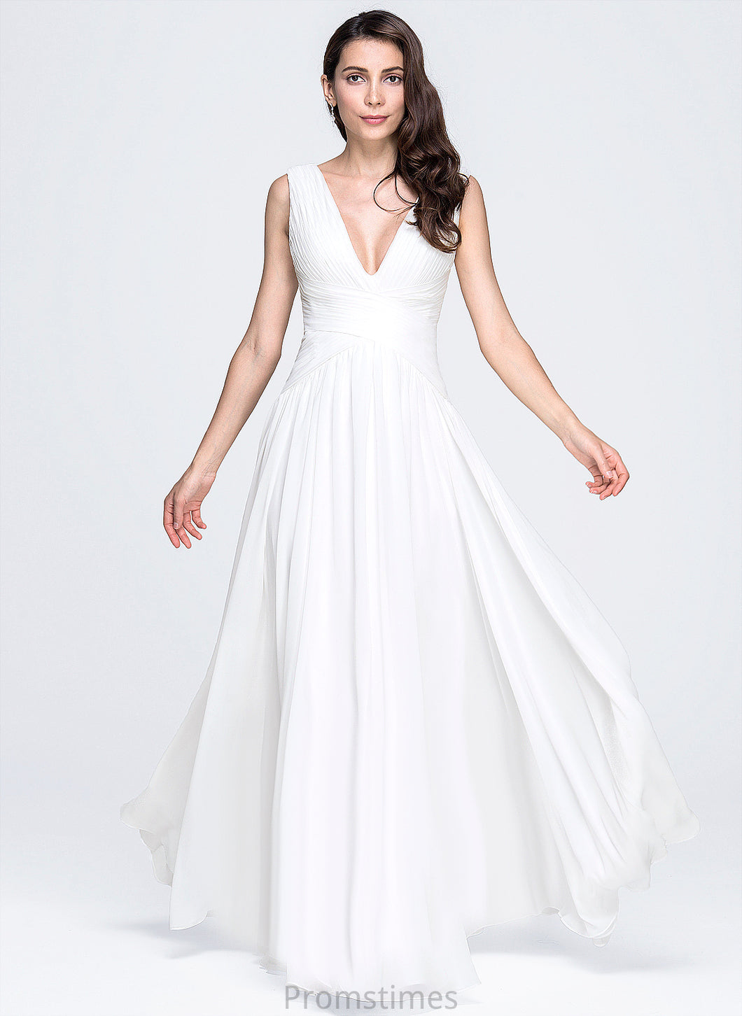 With Pleated Ava V-neck Floor-Length Chiffon A-Line Dress Wedding Dresses Wedding