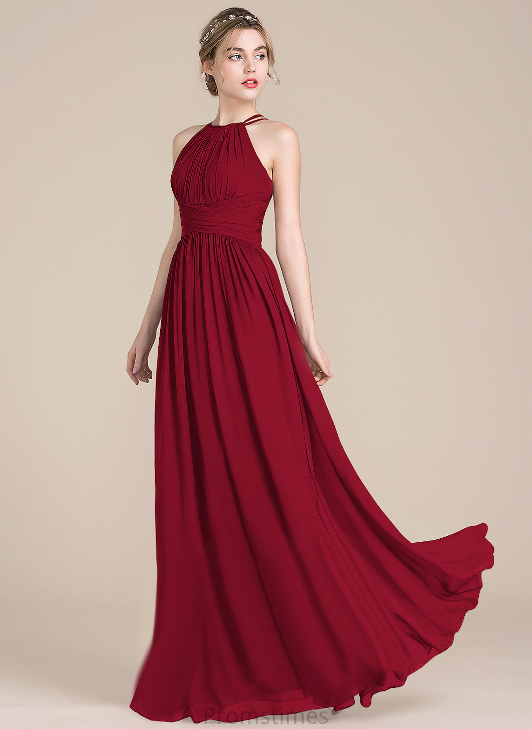 A-Line Viviana With Prom Dresses Scoop Floor-Length Chiffon Ruffle